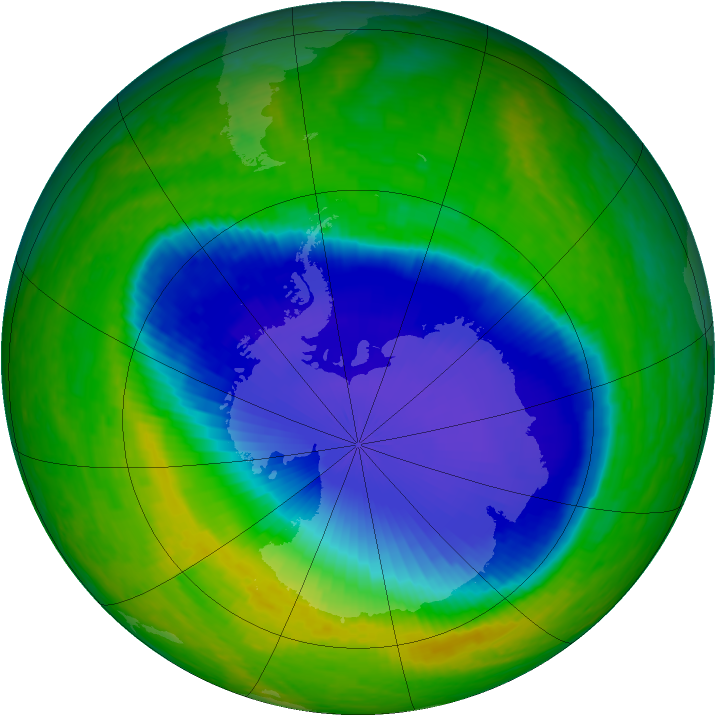Antarctic ozone map for 11 November 2001
